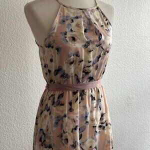 January 7 Floral High-Low Halter Dress with Waist Tie - Small
